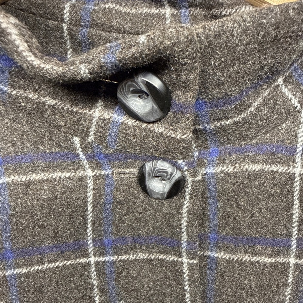 Anthropologie Idra Plaid Wool Blend Coat Cable Knit Sleeves Grey Blue Size 10 - Picture 9 of 16